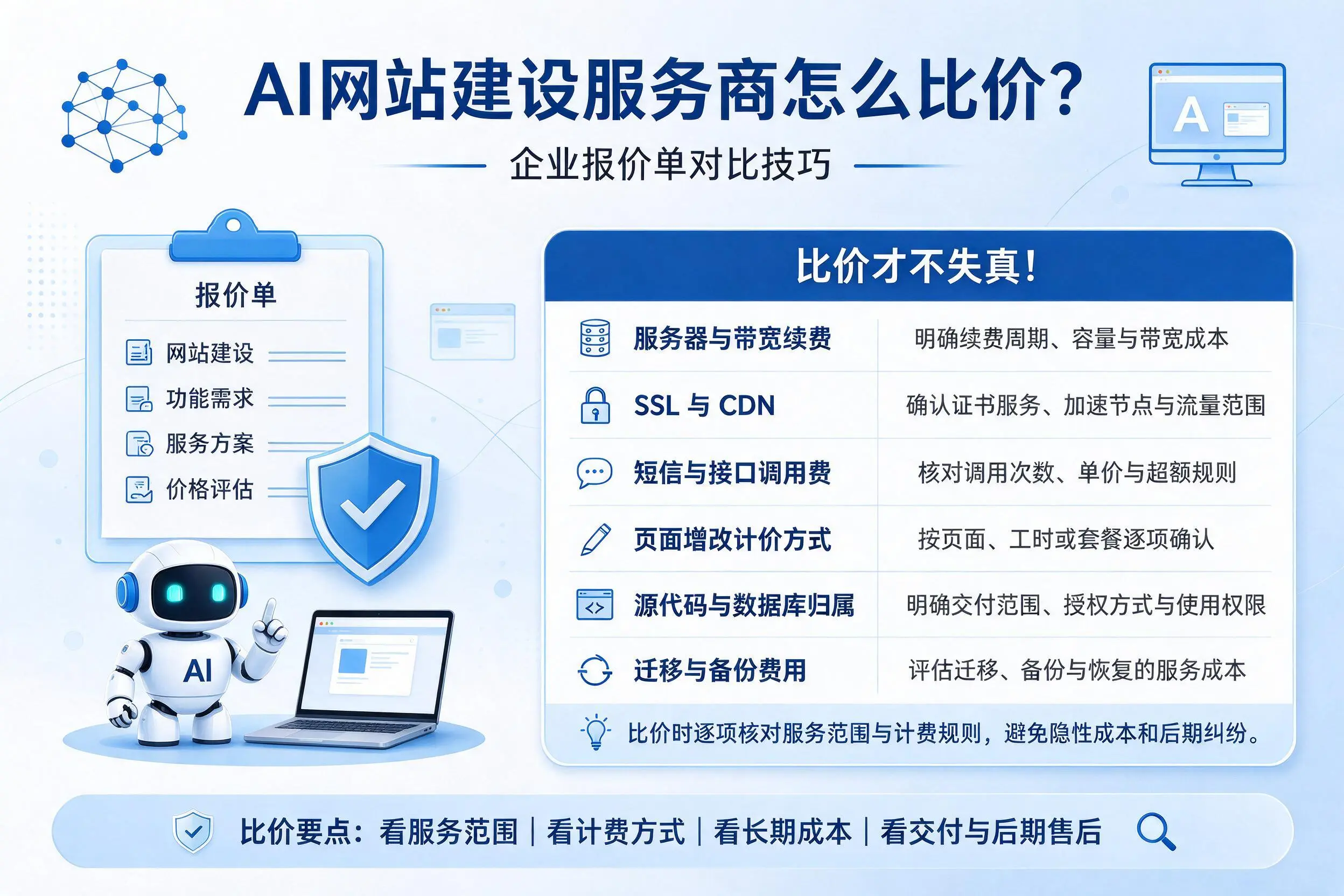 AI网站建设服务商怎么比价？抚州企业报价单对比技巧